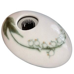 Oval Ceramic Ikebana Vase Lily of the Valley Floral Design Flower Frog Signed